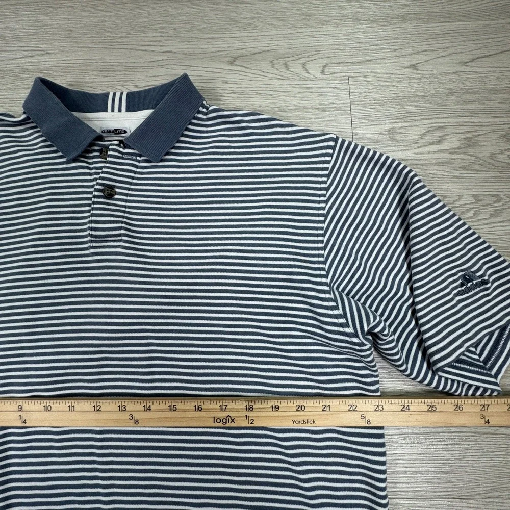 Adidas Men's Large Blue Striped Climalite Golf Polo Shirt Performance Athletic